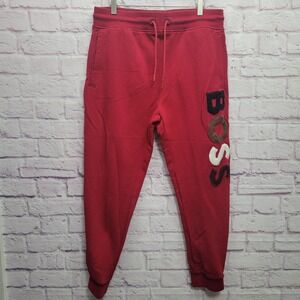Hugo Boss Bold Logo Men's Red Sweatpants Size XL Fleece Spellout Athletic Jogger